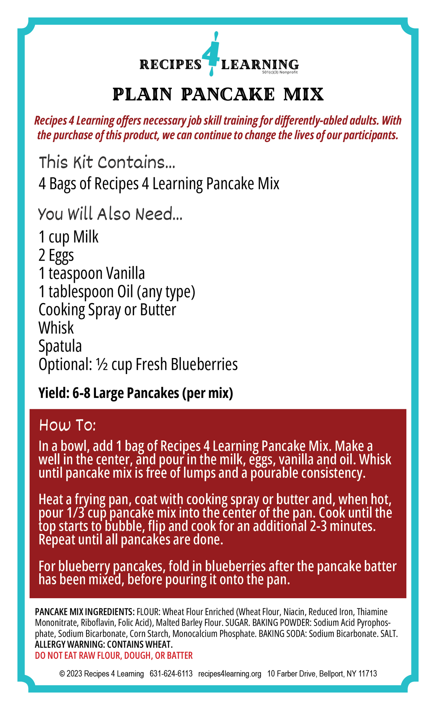 Recipes 4 Learning Pancake Mix - Plain